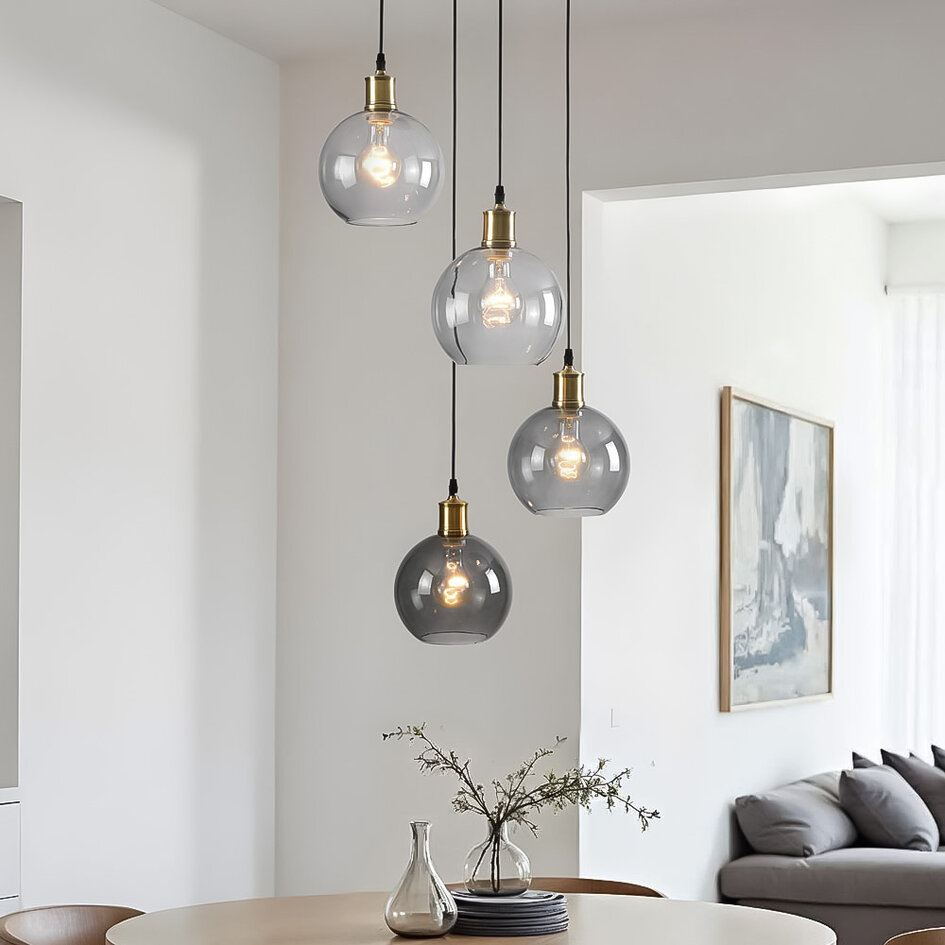 Suspension 4 lumières avec verre fumé - Livia