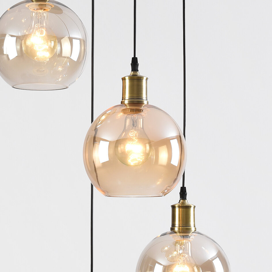 Suspension 4 lumières avec verre Cognac et ambré - Livia