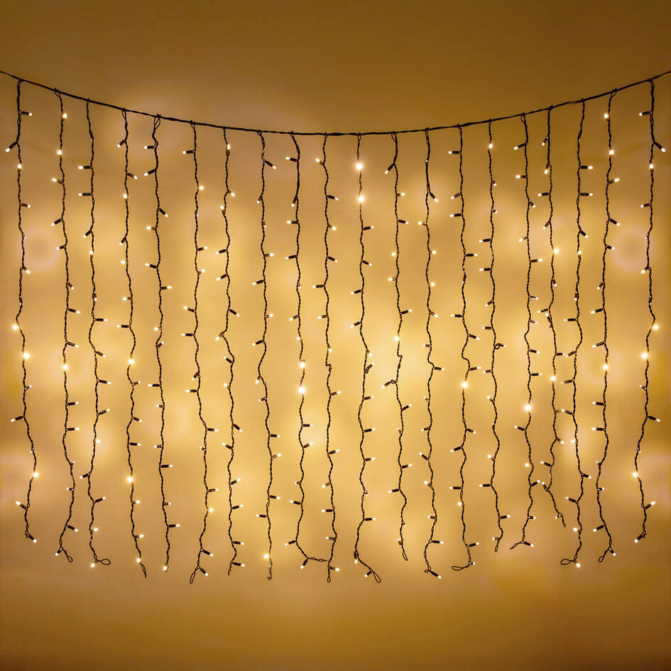 Rideau lumineux noir reliable | à partir de 2 mètres | 300 LEDs | 2200K blanc extra chaud | caoutchouc