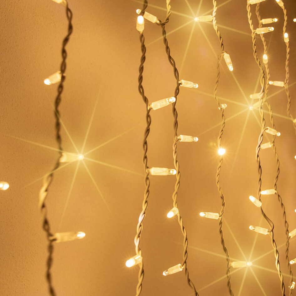 Rideau lumineux reliable blanc | à partir de 2 mètres | 300 LEDs | 2200K extra blanc chaud avec scintillement | caoutchouc