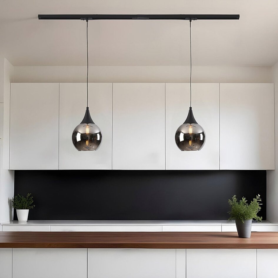 Suspension Nya pour rail monophasé, verre fumé à effet miroir