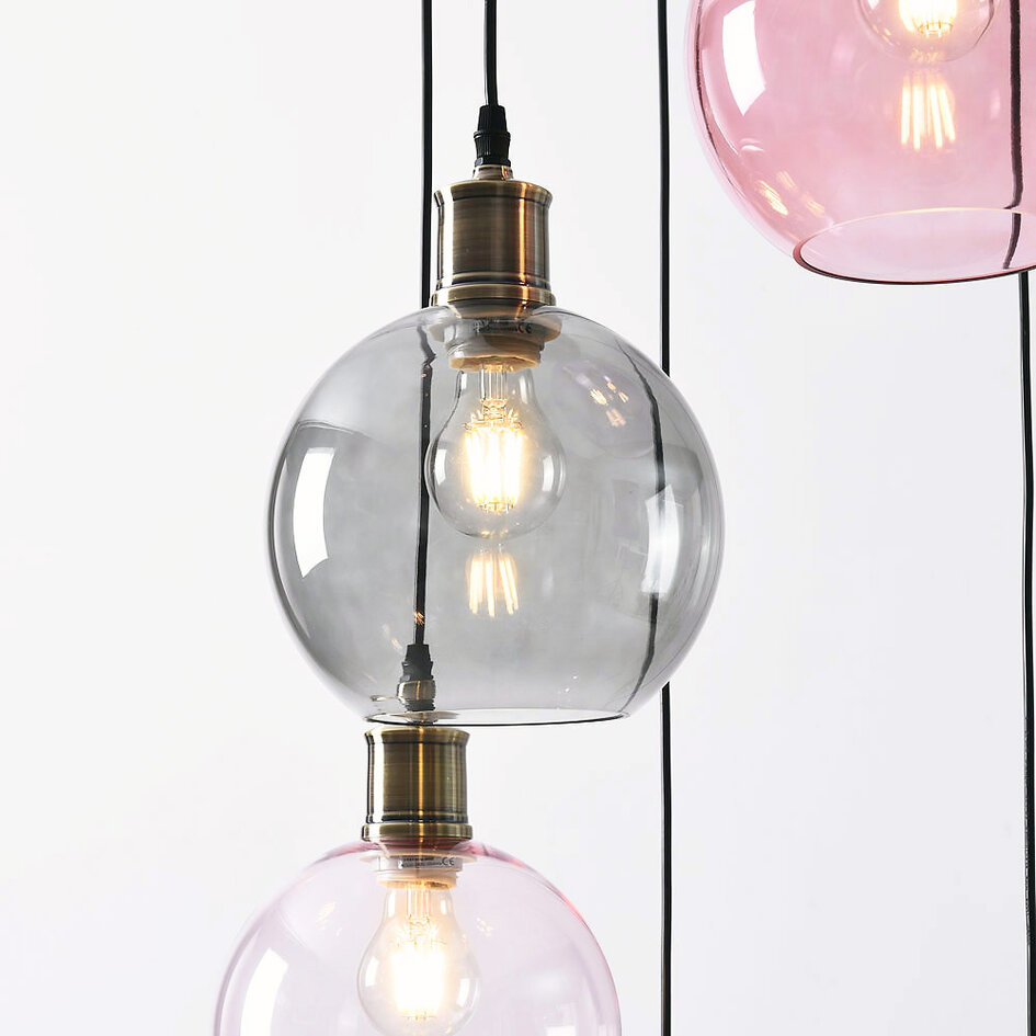 Suspension 7 lumières avec verre coloré - Liya