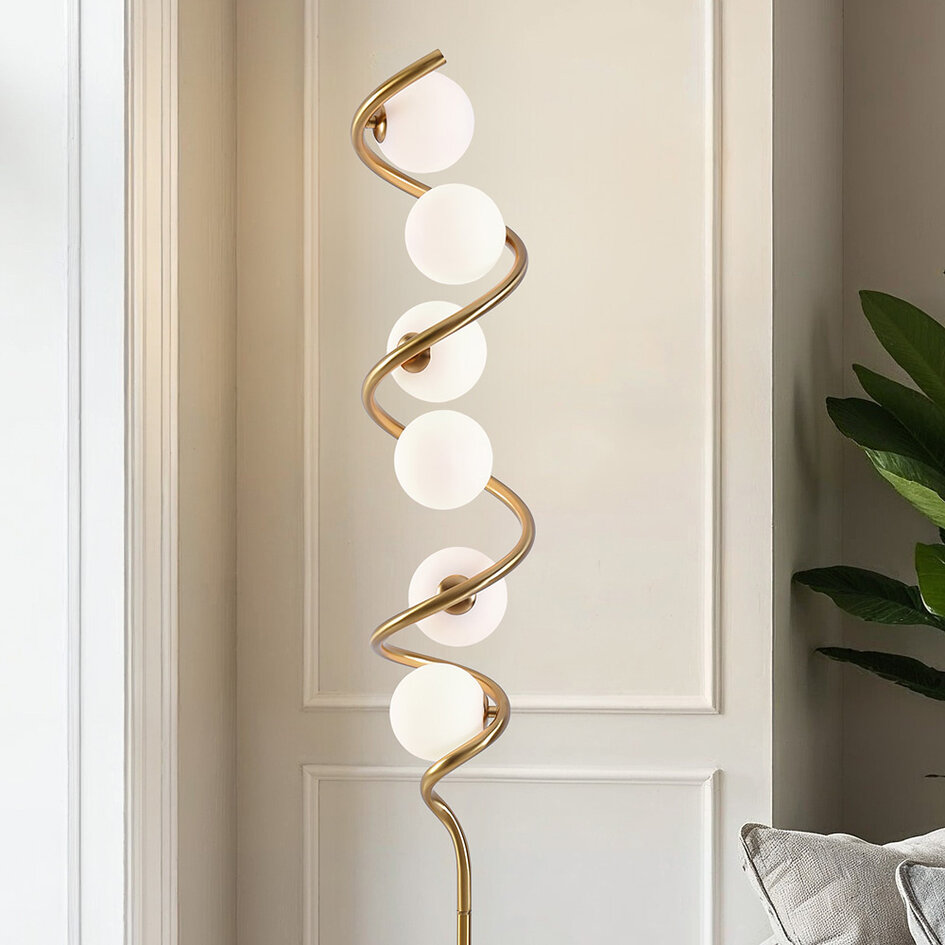 Lampadaire en spirale Lexy 6 lumières en verre blanc laiteux