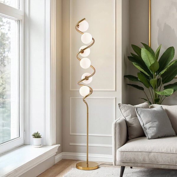 Lampadaire en spirale Lexy 6 lumières en verre blanc laiteux