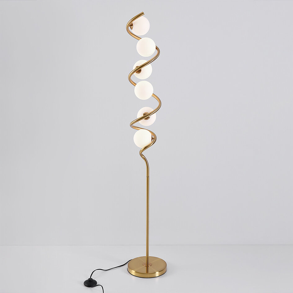 Lampadaire en spirale Lexy 6 lumières en verre blanc laiteux