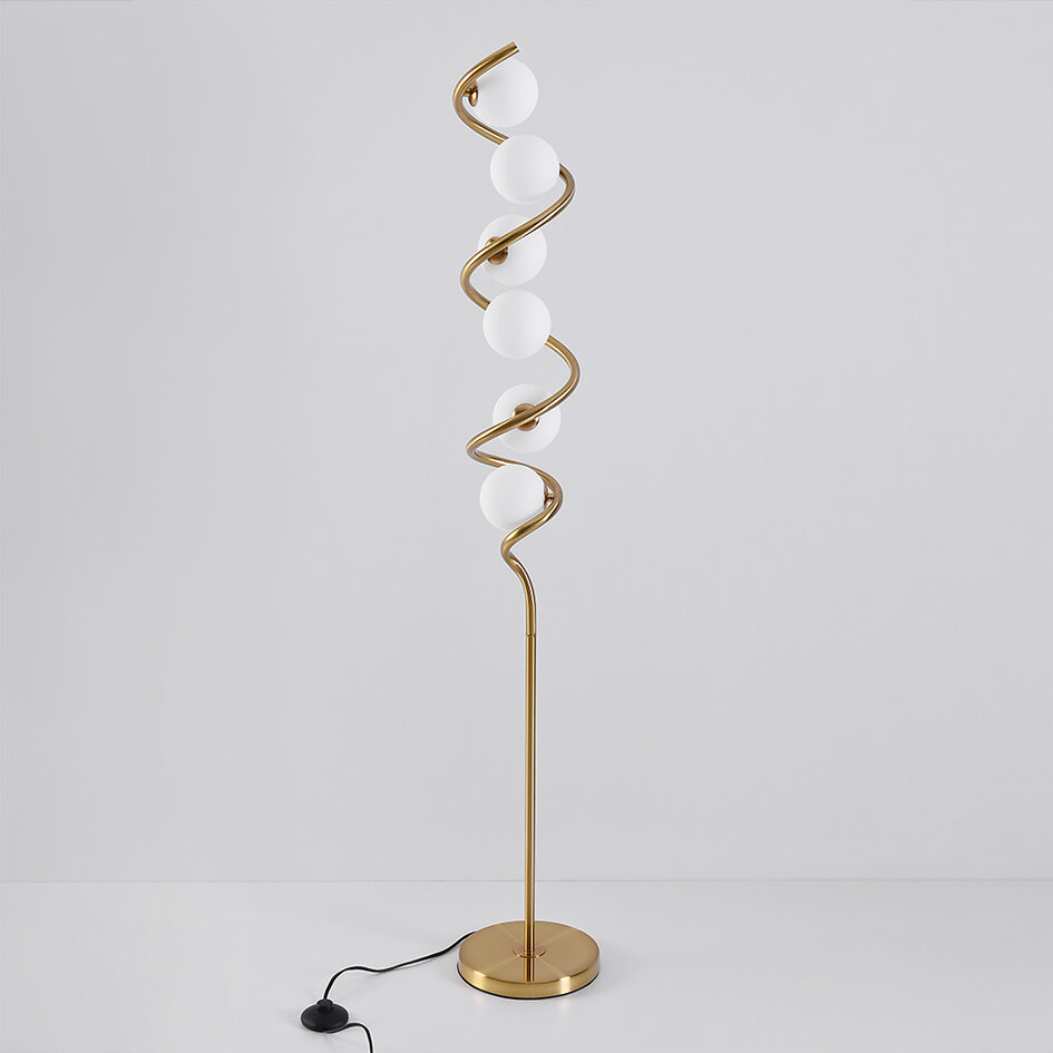 Lampadaire en spirale Lexy 6 lumières en verre blanc laiteux