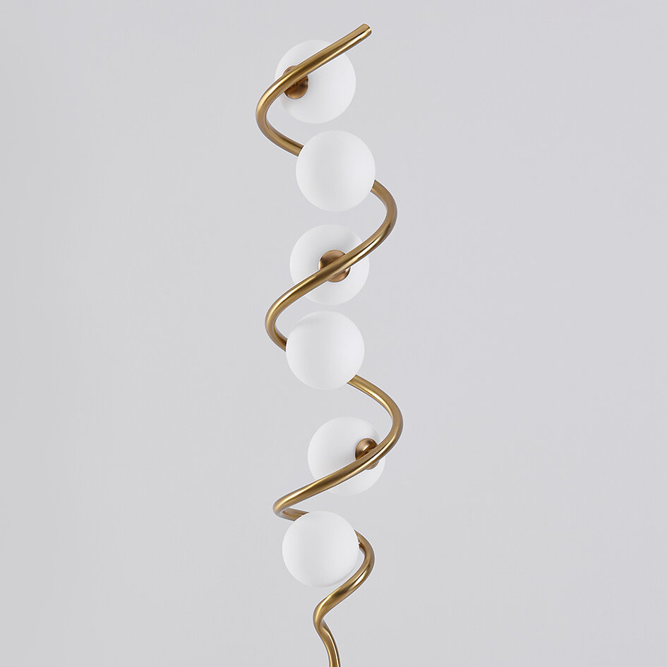 Lampadaire en spirale Lexy 6 lumières en verre blanc laiteux