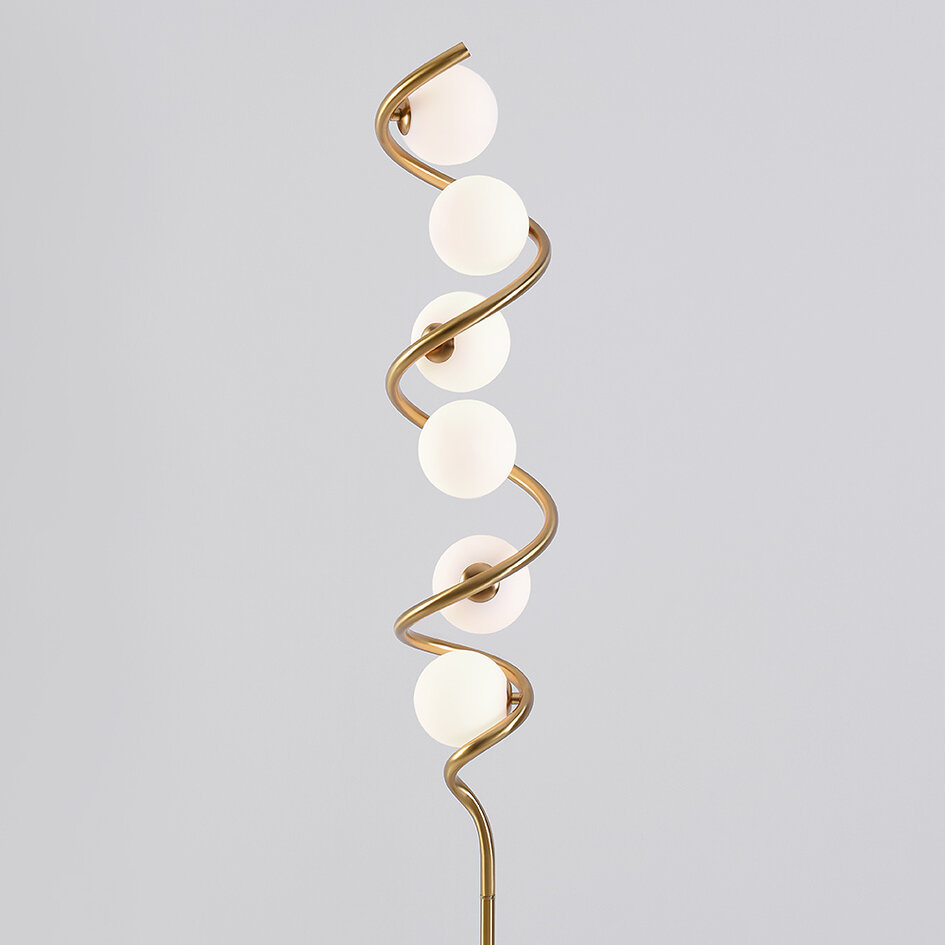 Lampadaire en spirale Lexy 6 lumières en verre blanc laiteux