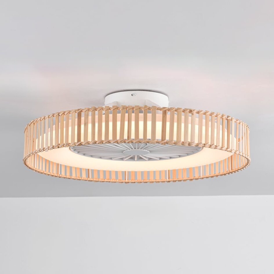 Ventilateur de plafond Cakir avec effet stéréo et température de couleur réglable - abat-jour en bambou brun clair