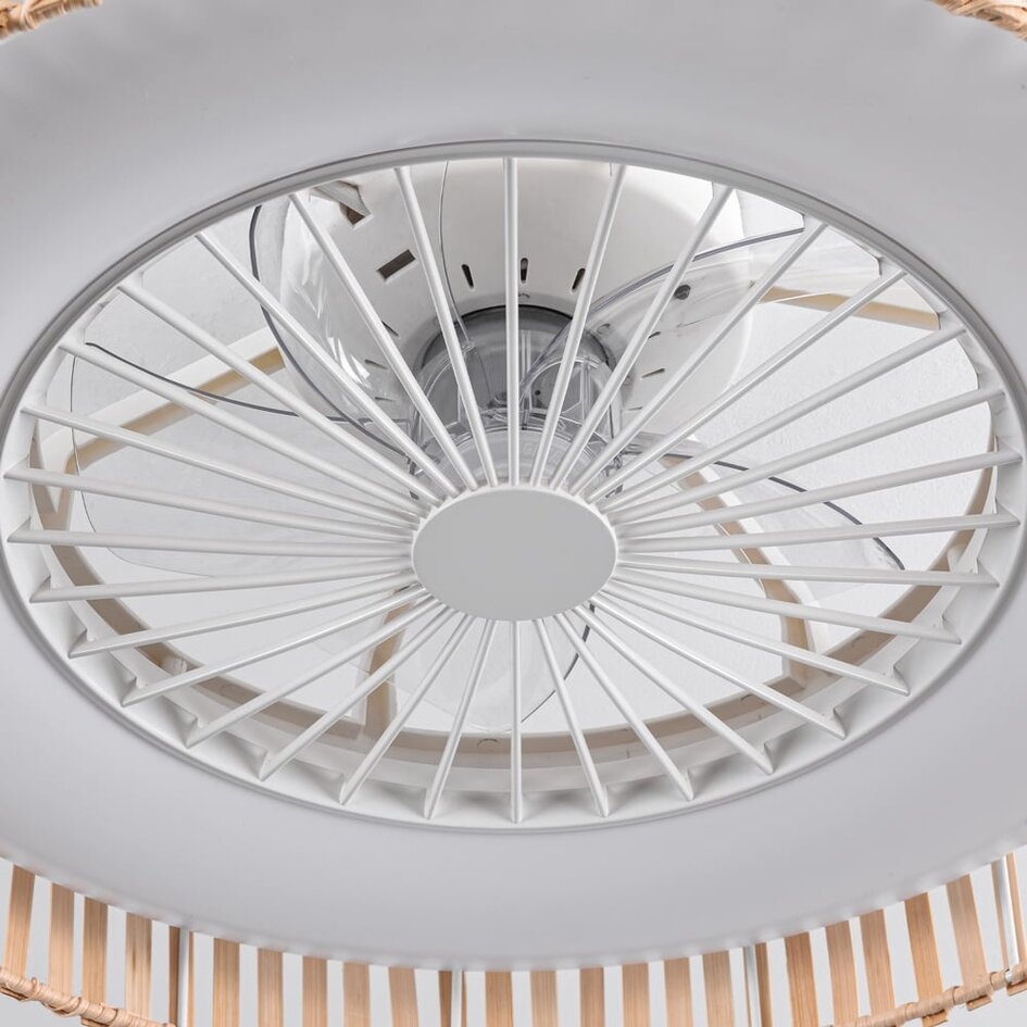 Ventilateur de plafond Cakir avec effet stéréo et température de couleur réglable - abat-jour en bambou brun clair