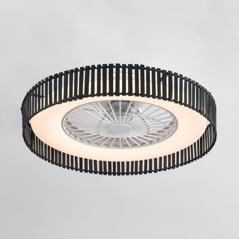 Ventilateur de plafond Cakir avec effet stéréo et température de couleur réglable - abat-jour en bambou noir