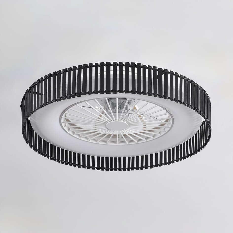 Ventilateur de plafond Cakir avec effet stéréo et température de couleur réglable - abat-jour en bambou noir