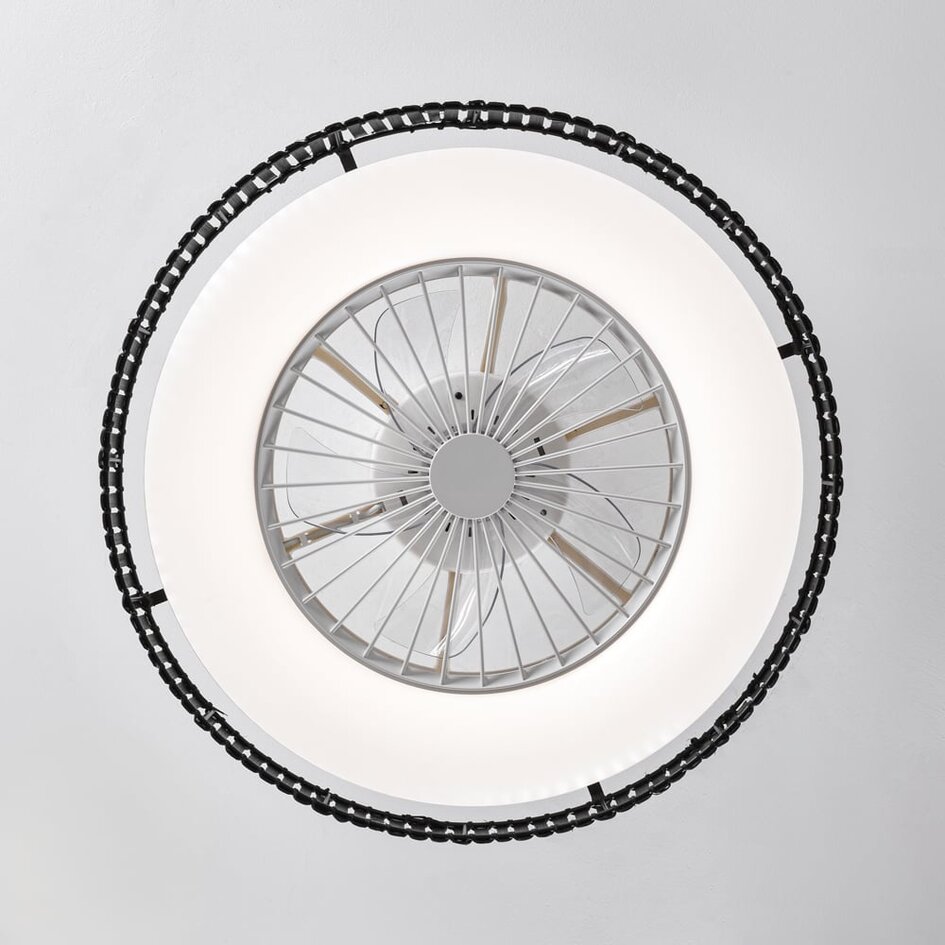 Ventilateur de plafond Cakir avec effet stéréo et température de couleur réglable - abat-jour en bambou noir