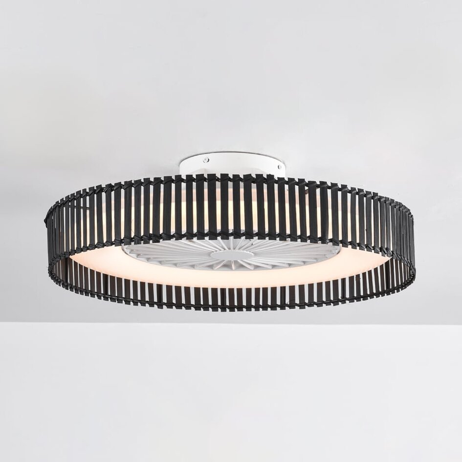 Ventilateur de plafond Cakir avec effet stéréo et température de couleur réglable - abat-jour en bambou noir