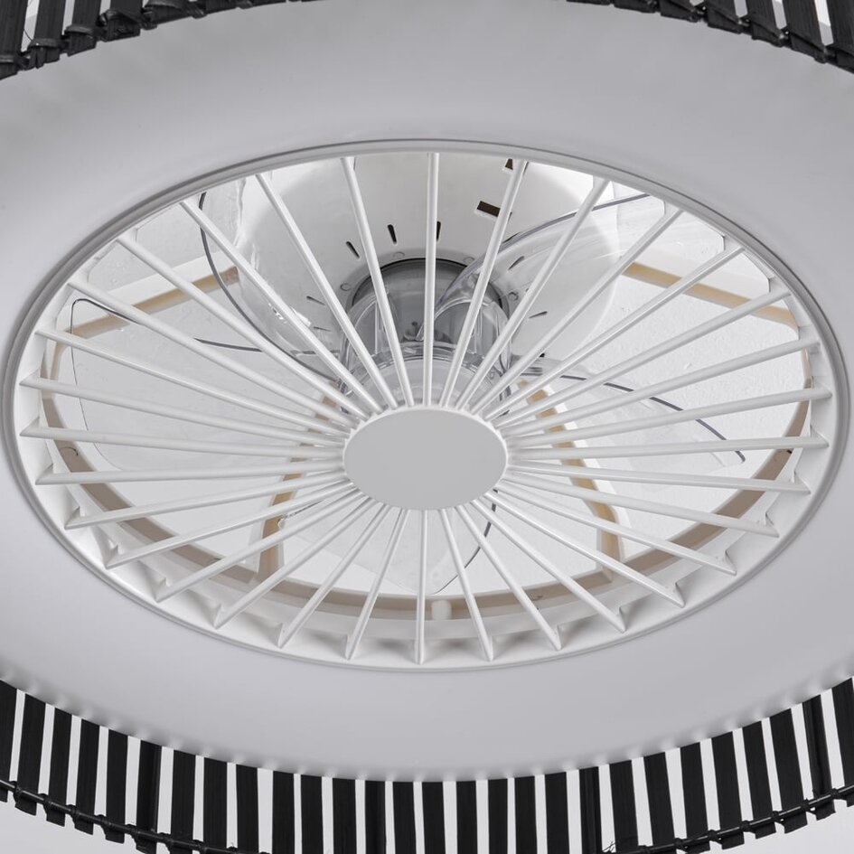 Ventilateur de plafond Cakir avec effet stéréo et température de couleur réglable - abat-jour en bambou noir