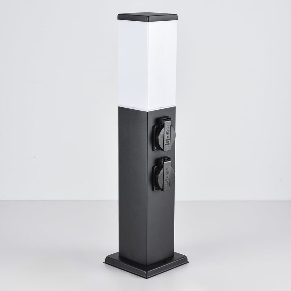 Prise extérieure en acier inoxydable avec lampe Jardin - carrée avec 4 prises