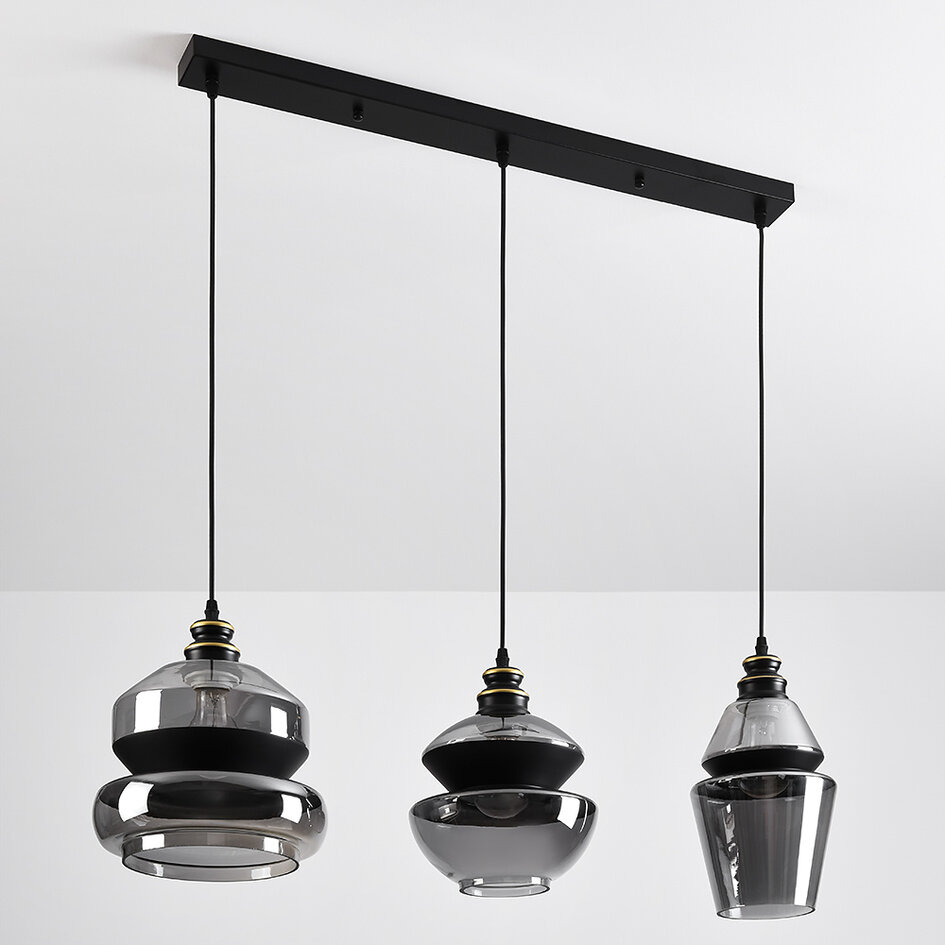 Suspension Sofie 3 lumières en verre fumé - noir