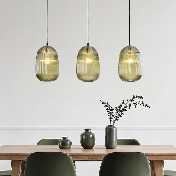 Suspension en verre strié, 3 lumières - Elisa