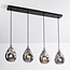 Suspension design 4 lumières noire avec verre fumé - Faliste