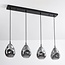 Suspension design 4 lumières noire avec verre fumé - Faliste