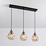 Suspension Faliste 3 lumières - noir et verre ambré