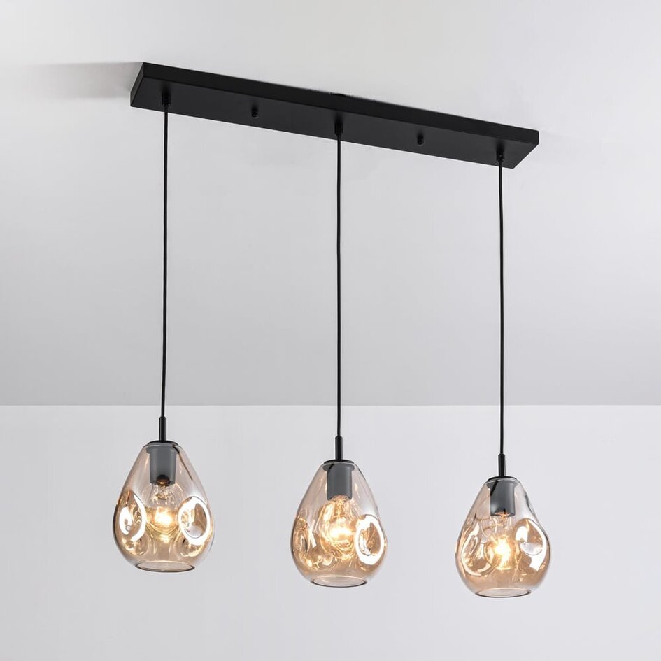 Suspension Faliste 3 lumières - noir et verre ambré