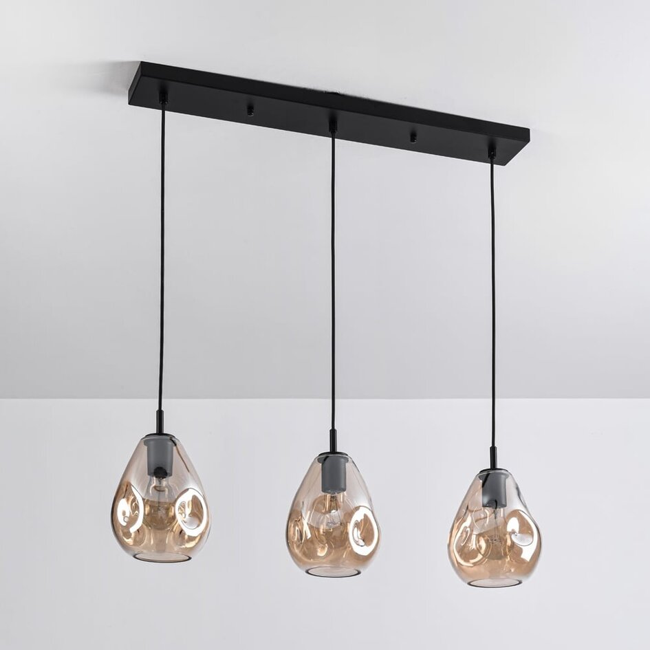 Suspension Faliste 3 lumières - noir et verre ambré