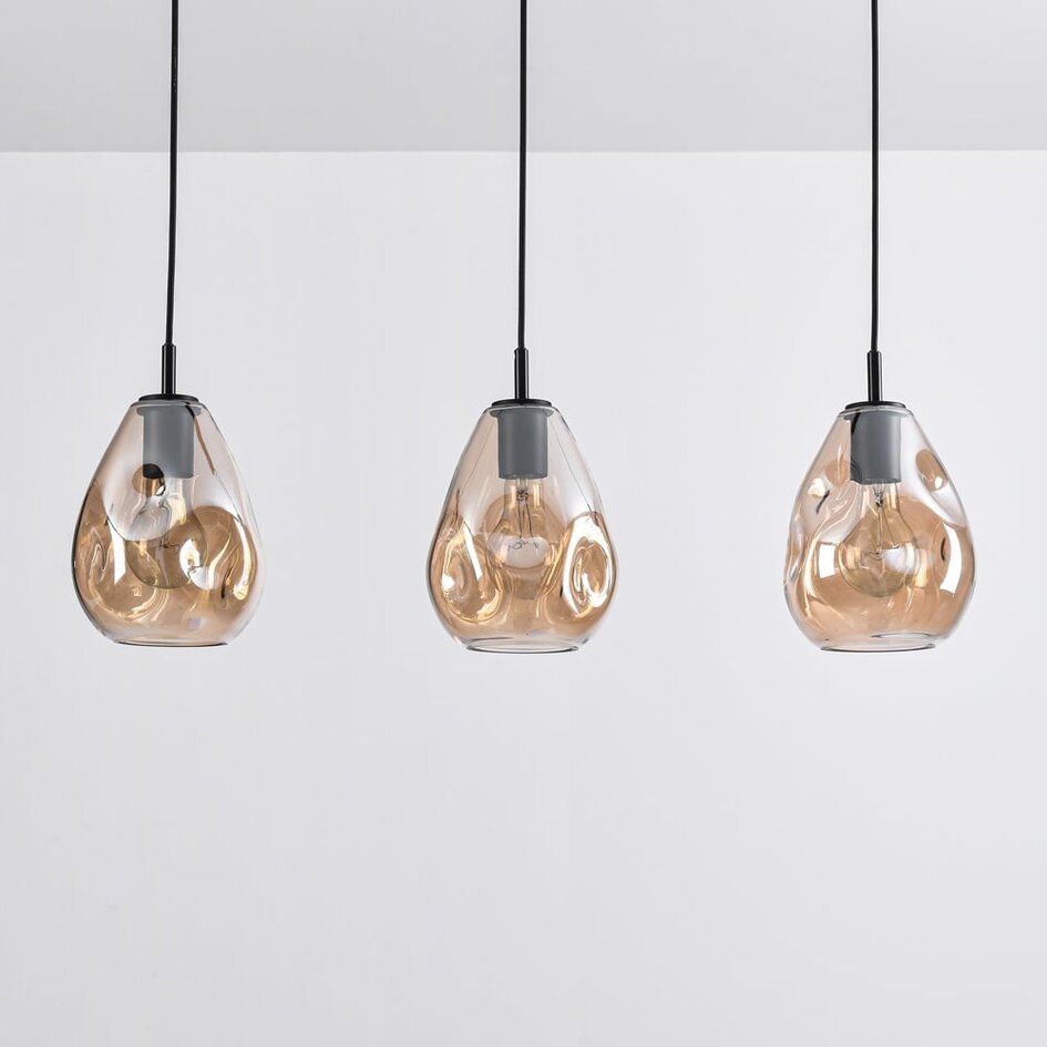 Suspension Faliste 3 lumières - noir et verre ambré