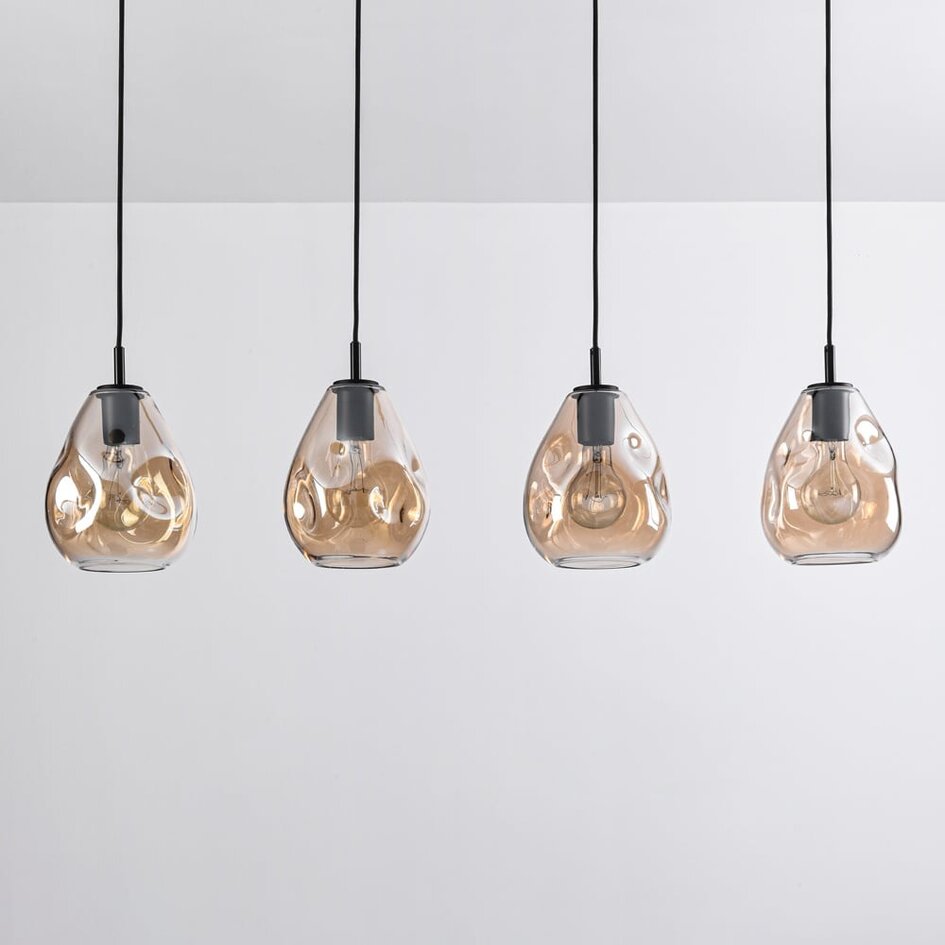 Suspension Faliste 4 lumières - noir et verre ambré
