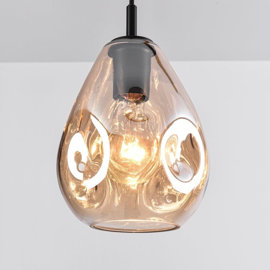 Suspension moderne en verre noir avec verre ambré, 4 lumières - Faliste