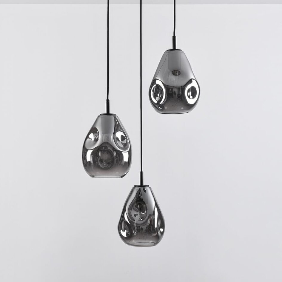 Suspension Lainas 3 lumières - noir et verre fumé