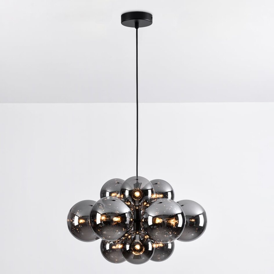 Suspension Decadi 12 lumières - noir et verre fumé