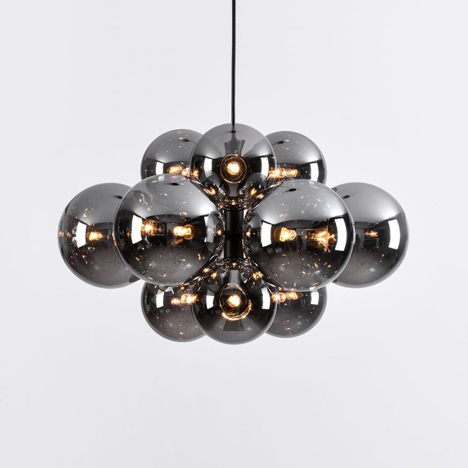 Lampe suspendue design noire avec verre fumé, 12 lumières - Decadi