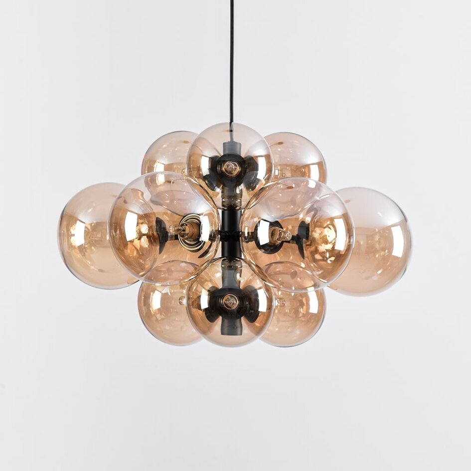 Lampe suspendue 12 lumières noire avec verre ambré - Decadi