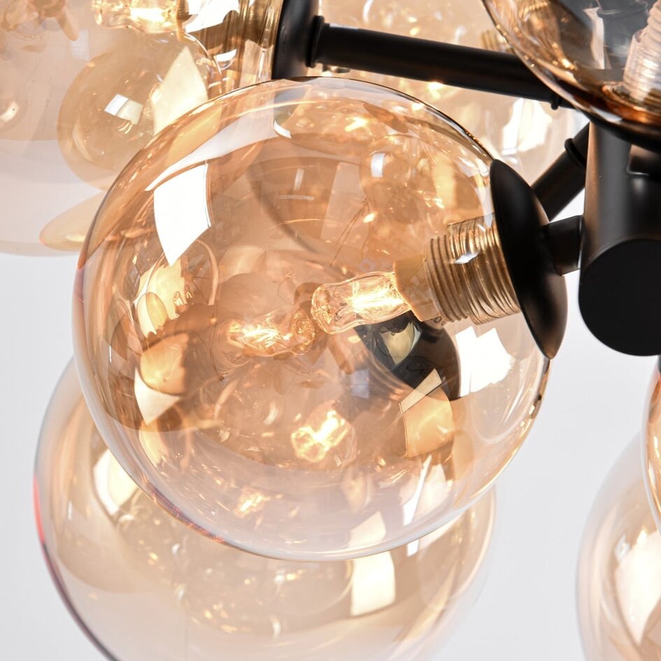Lampe suspendue 12 lumières noire avec verre ambré - Decadi