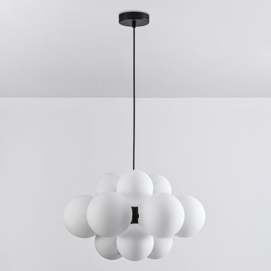 Suspension Decadi 12 lumières - noir et verre opalin