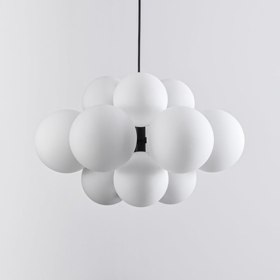 Suspension Decadi 12 lumières - noir et verre opalin