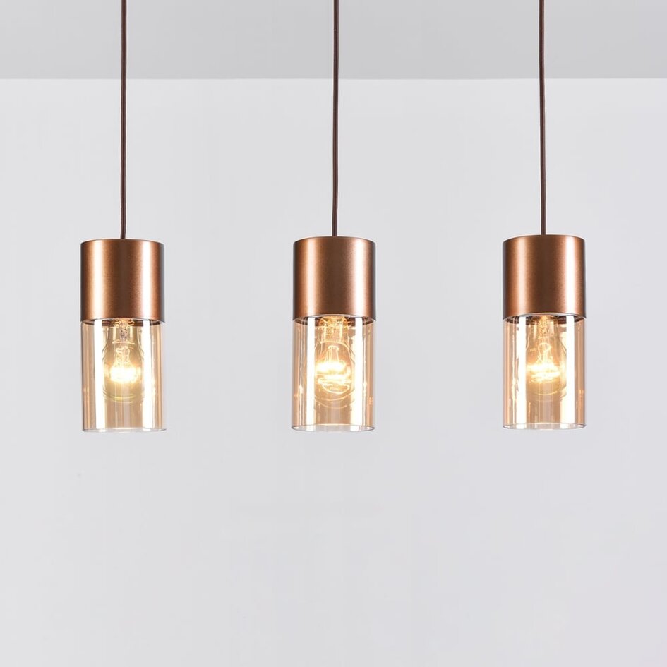 Suspension Lungo 3 lumières - brun café et verre ambré