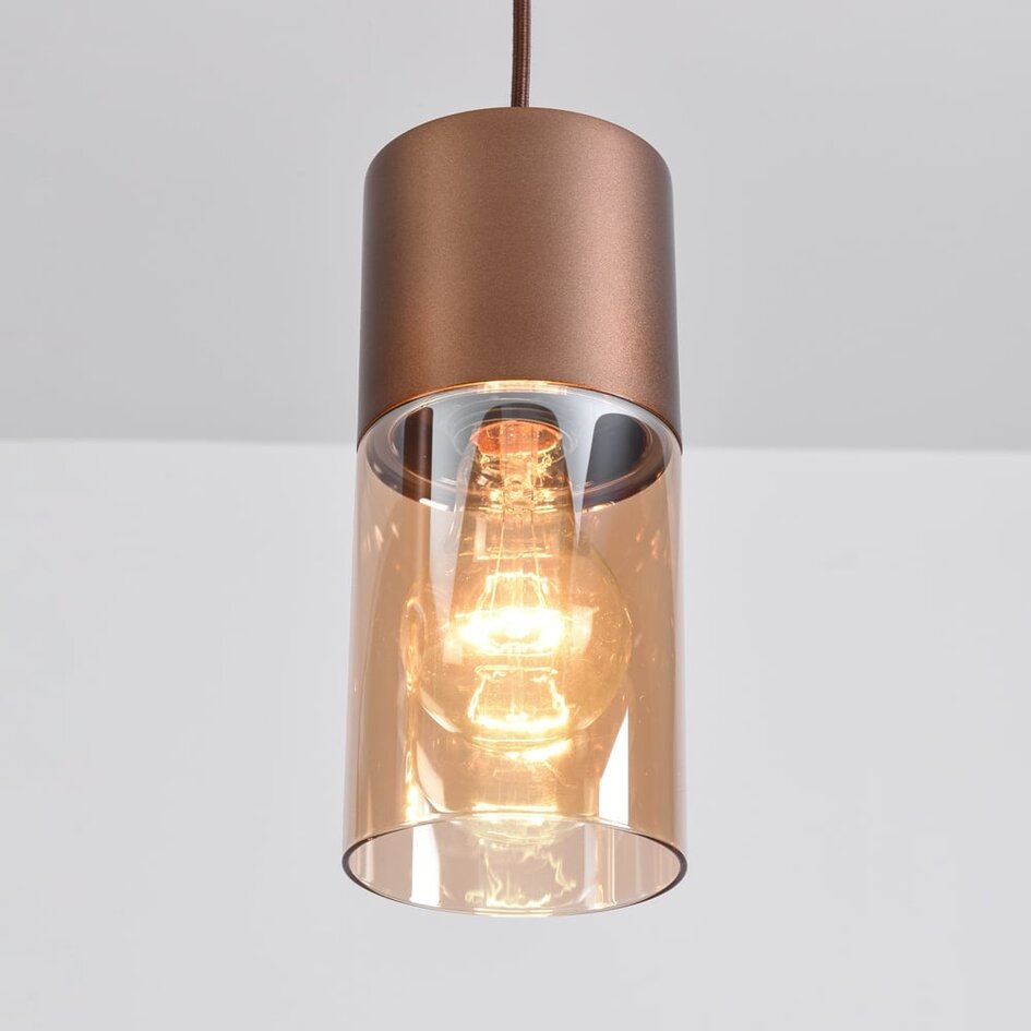 Suspension Lungo 3 lumières - brun café et verre ambré