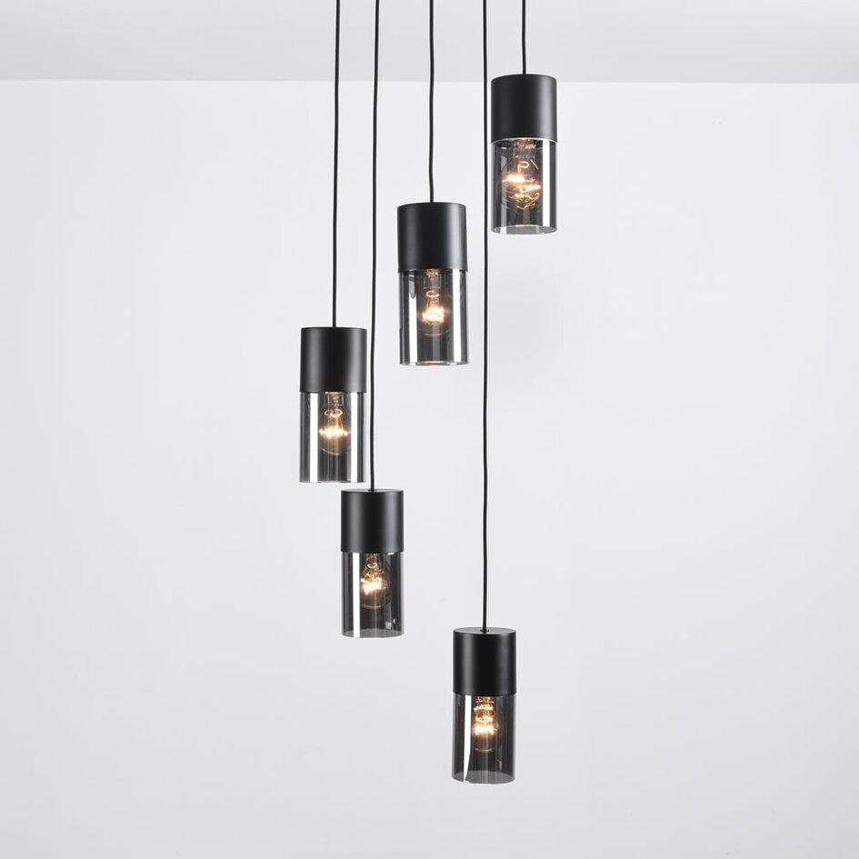 Suspension Cortado 5 lumières - noir et verre fumé