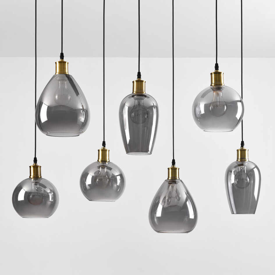 Suspension à 7 lumières Vivienne - verre fumé