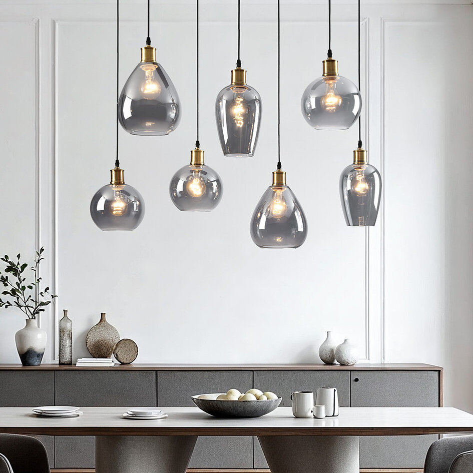 Lampe suspendue à 7 lumières avec verre fumé - Vivienne