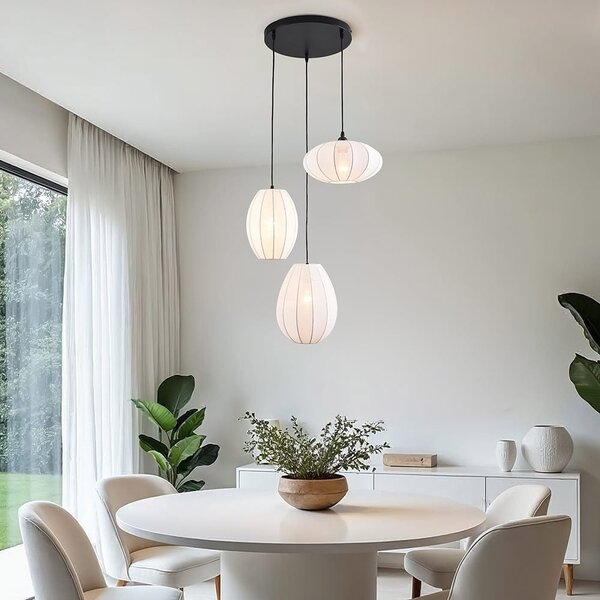 Suspension japandi à 3 lumières avec lanternes en tissu blanc - Fabrica