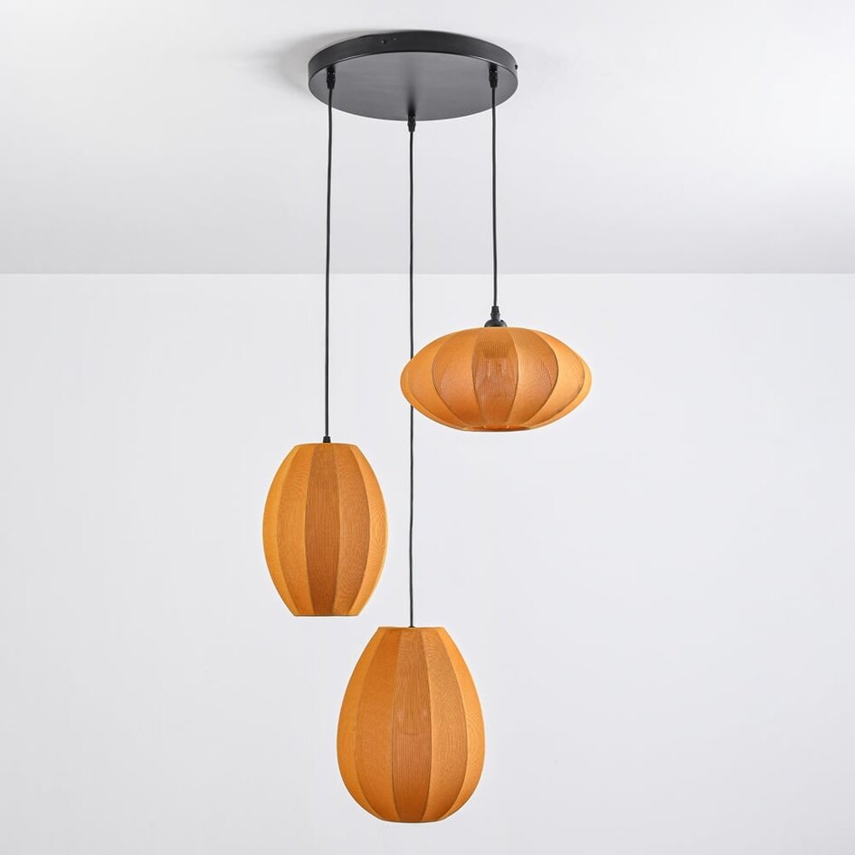 Suspension japandi à 3 lumières avec lanternes en tissu orange - Fabrica