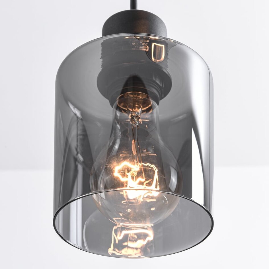 Suspension Pella 4 lumières - noir et verre fumé