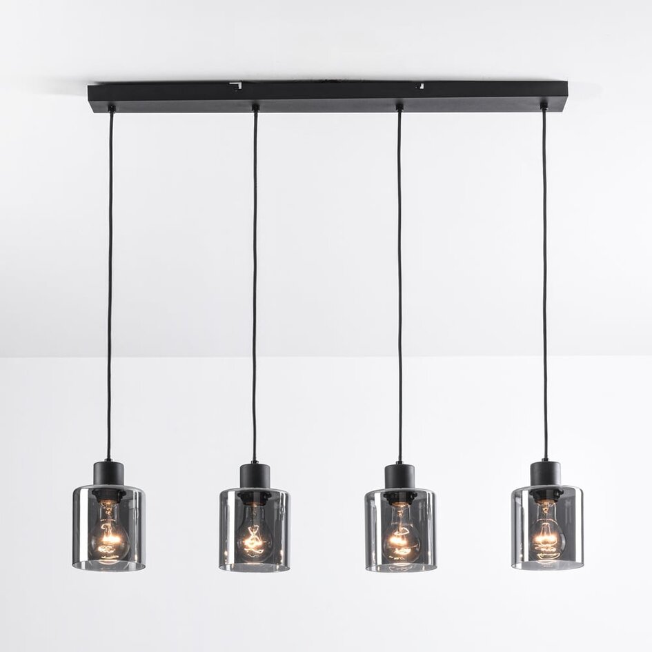 Suspension Palaio 4 lumières - noir et verre fumé