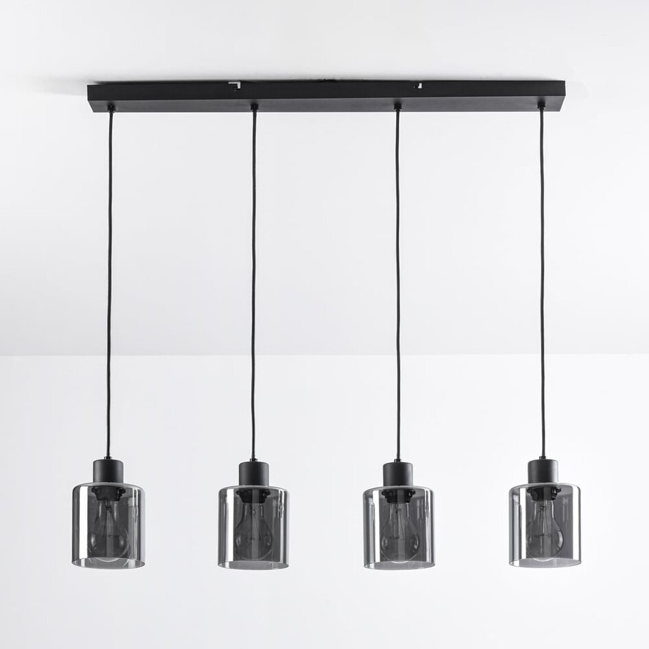 Suspension Palaio 4 lumières - noir et verre fumé