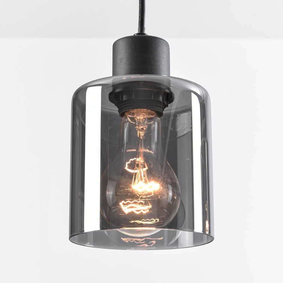 Suspension moderne noire avec verre fumé, 4 lumières - Palaio