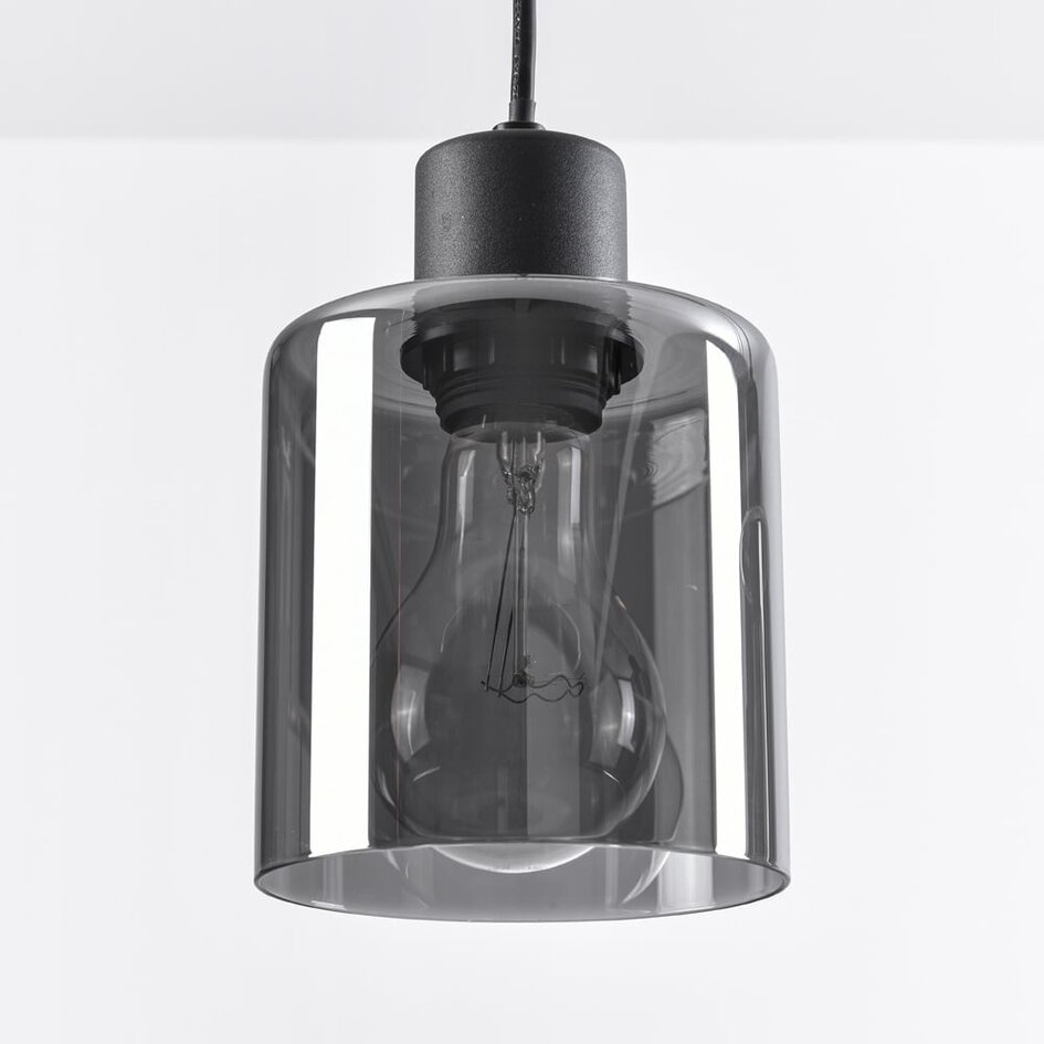 Suspension Palaio 4 lumières - noir et verre fumé