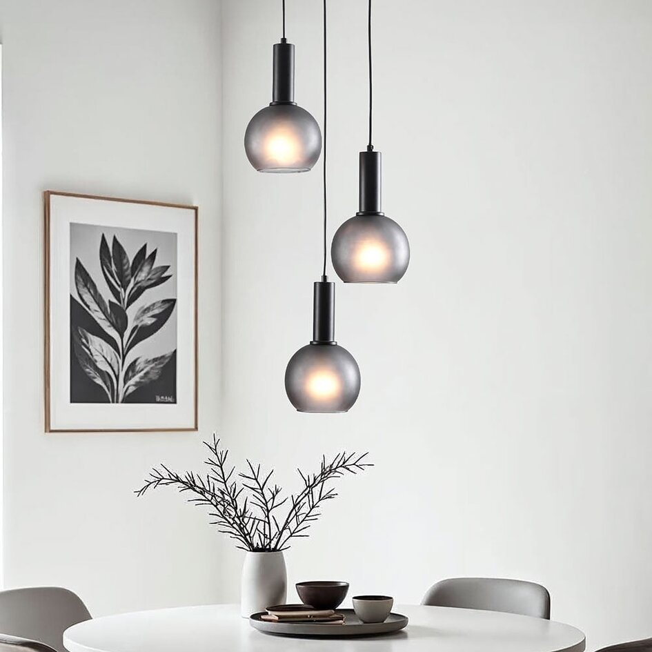 Suspension moderne en verre mat gris, 3 lumières - Brinati